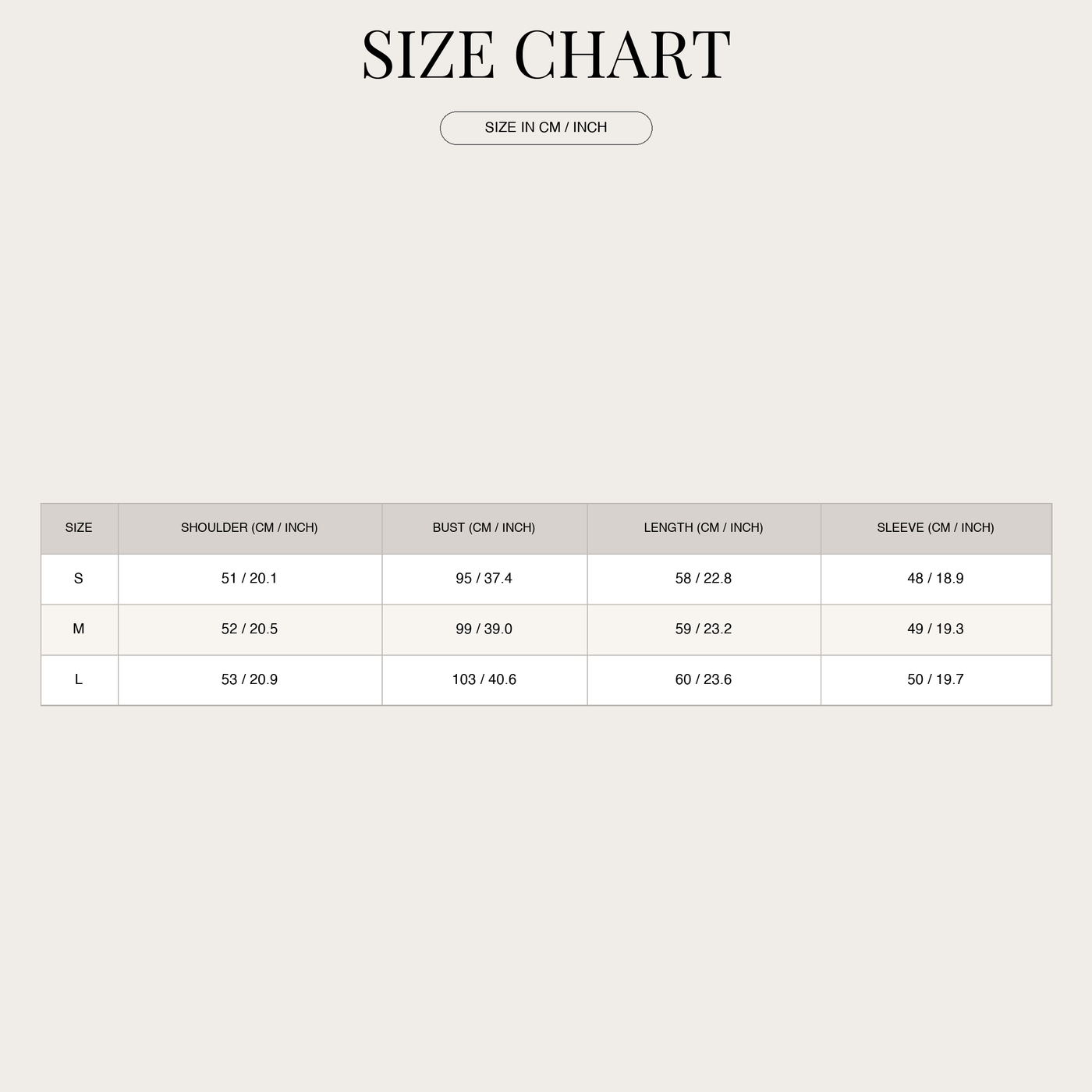 Women's Reversible Jacket – Reversible Design with Patch Pockets size chart