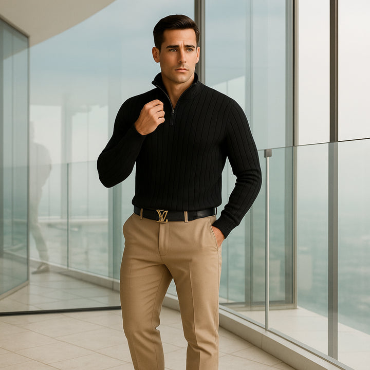 Womens_Ribbed_Knit_Shirt_Half_Zip_Mock_Neck_12