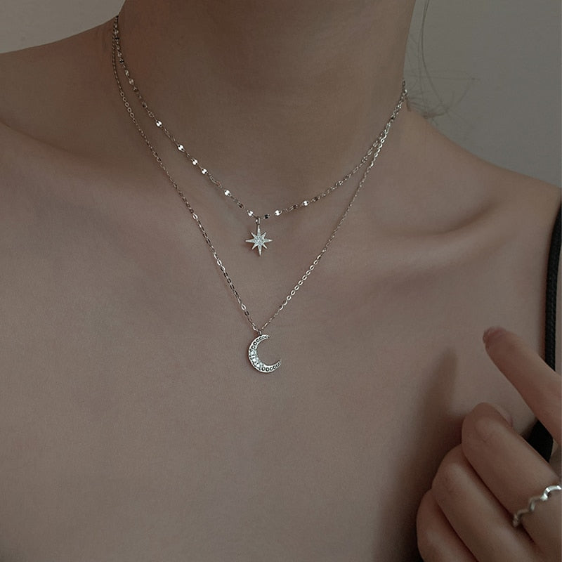 Women's Romantic Double Moon Necklace – 925 Sterling Silver with Delicate Moonlight Pendant 2