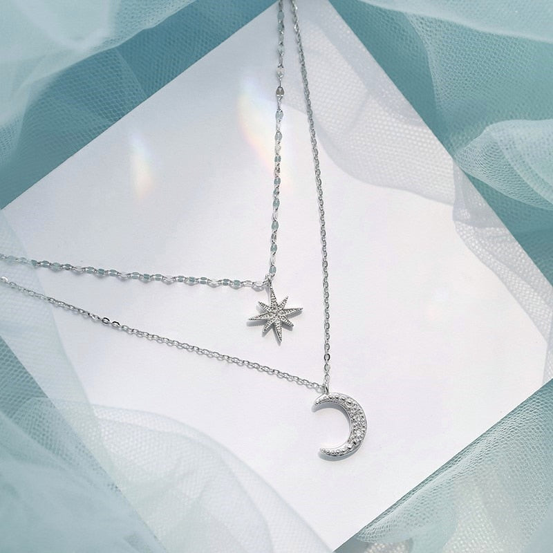 Women's Romantic Double Moon Necklace – 925 Sterling Silver with Delicate Moonlight Pendant 3