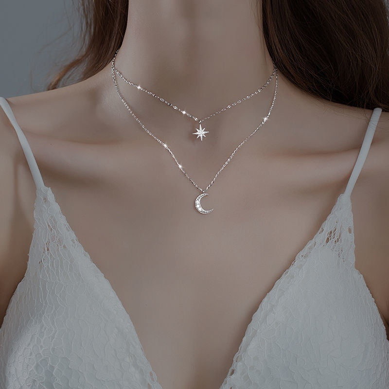 Women's Romantic Double Moon Necklace – 925 Sterling Silver with Delicate Moonlight Pendant 4