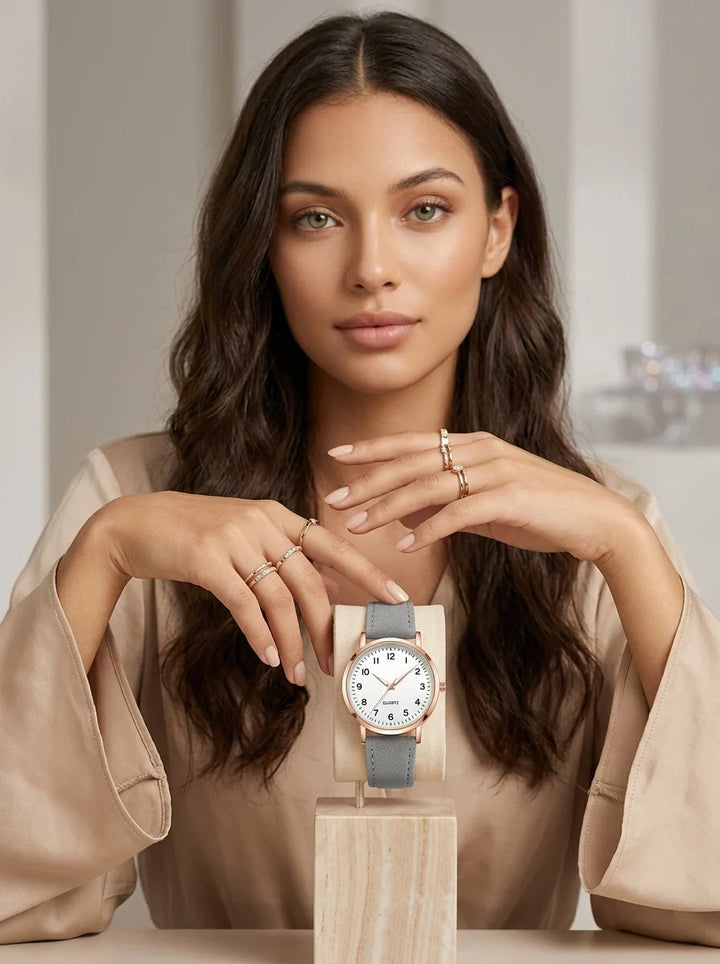 Women's Rose Gold Watch – Suede-Design Strap 2