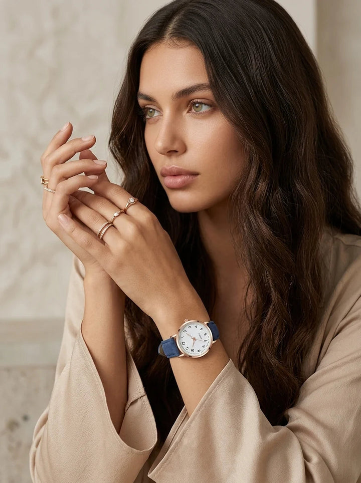 Women's Rose Gold Watch – Suede-Design Strap 7