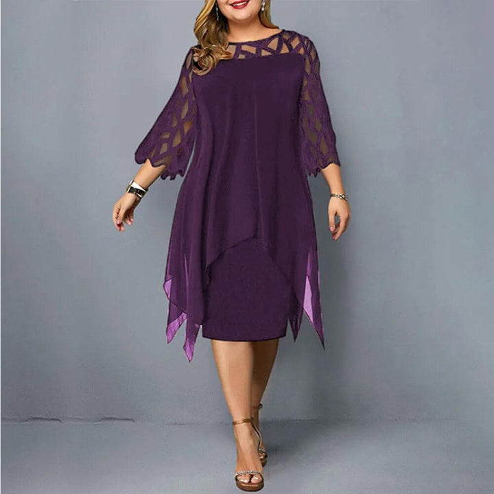 Womens_Sheer_Lace_Midi_Dress_Geometric_Yoke_Asymmetrical_Hem_1