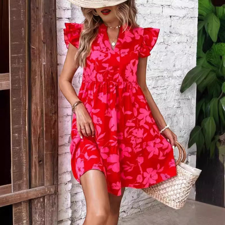 Womens_Short_Dress_Floral_Print_with_Puff_Sleeves_and_Tiered_Skirt_1