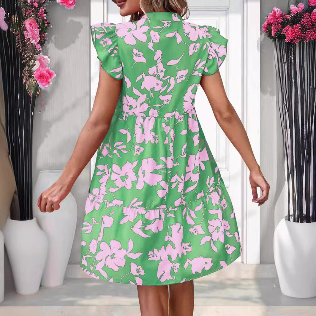 Womens_Short_Dress_Floral_Print_with_Puff_Sleeves_and_Tiered_Skirt_2
