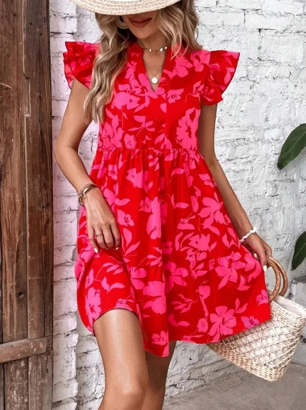 Womens_Short_Dress_Floral_Print_with_Puff_Sleeves_and_Tiered_Skirt_9