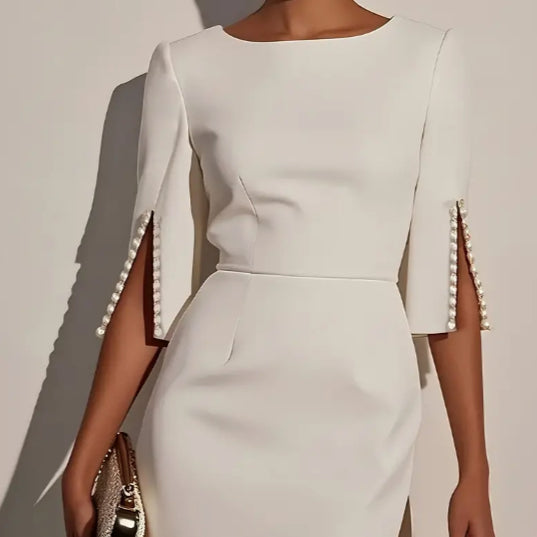 Womens_Slit_Sleeve_Dress_Lightweight_Round_Neck_Design_1