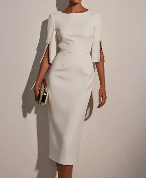 Womens_Slit_Sleeve_Dress_Lightweight_Round_Neck_Design_2