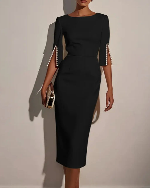 Womens_Slit_Sleeve_Dress_Lightweight_Round_Neck_Design_3