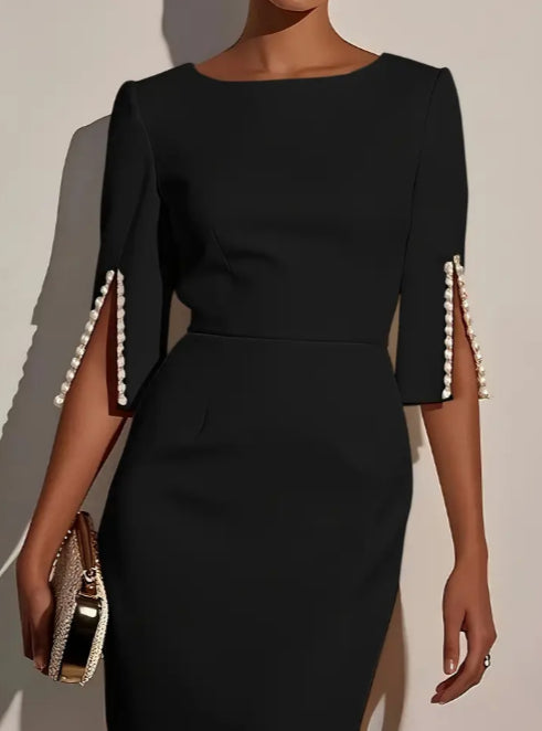 Womens_Slit_Sleeve_Dress_Lightweight_Round_Neck_Design_4
