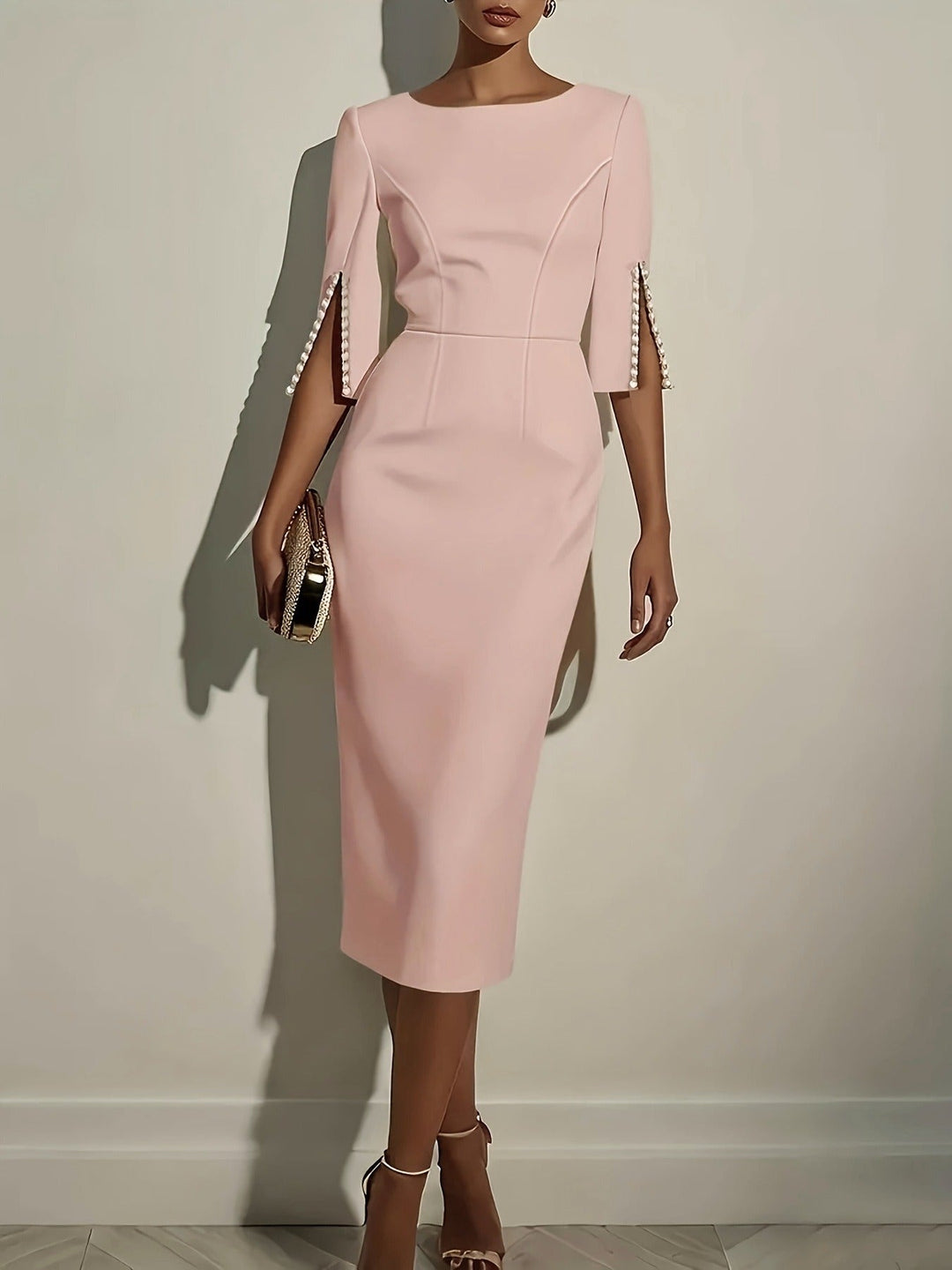 Womens_Slit_Sleeve_Dress_Lightweight_Round_Neck_Design_6