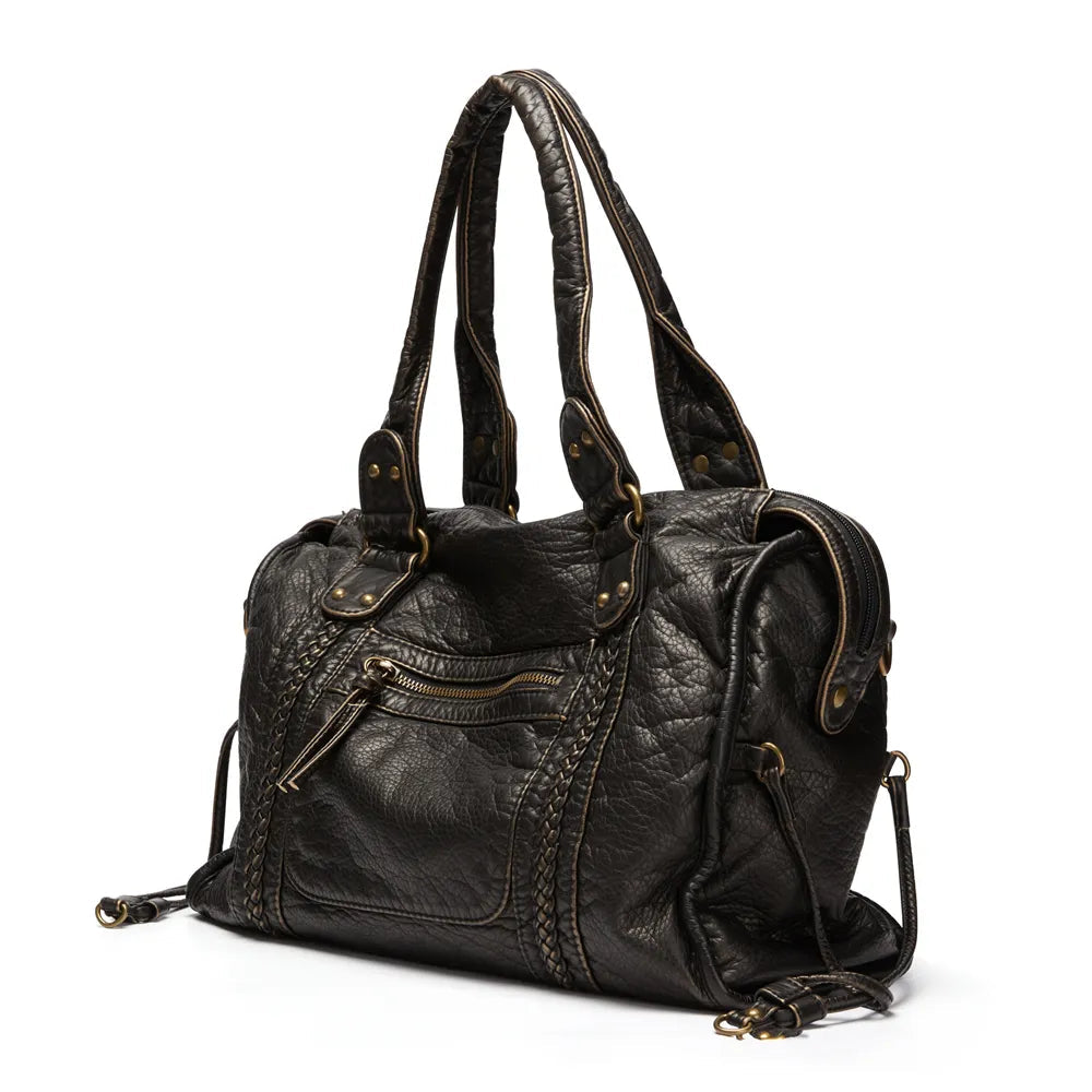 Women's Spacious Black Shoulder Bag – 37cm Vegan Leather and Adjustable Strap 7