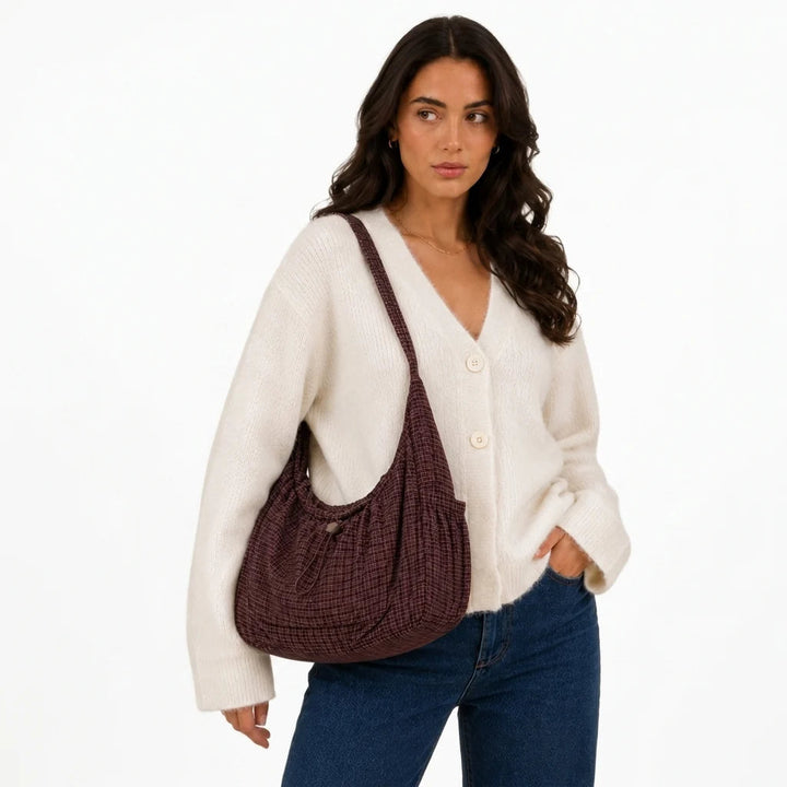 Women's Spacious Shoulder Bag – Fine Checkered Pattern 1
