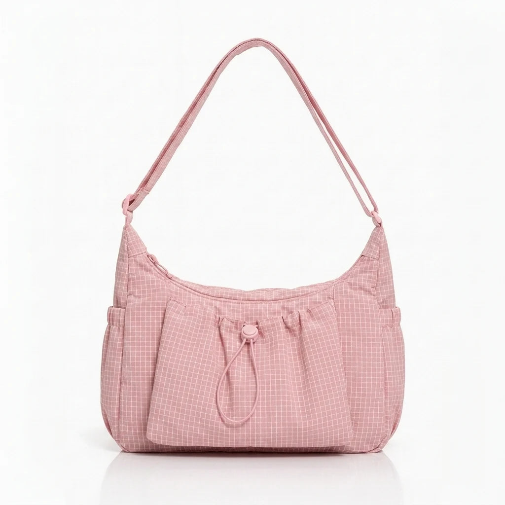 Women's Spacious Shoulder Bag – Fine Checkered Pattern 10
