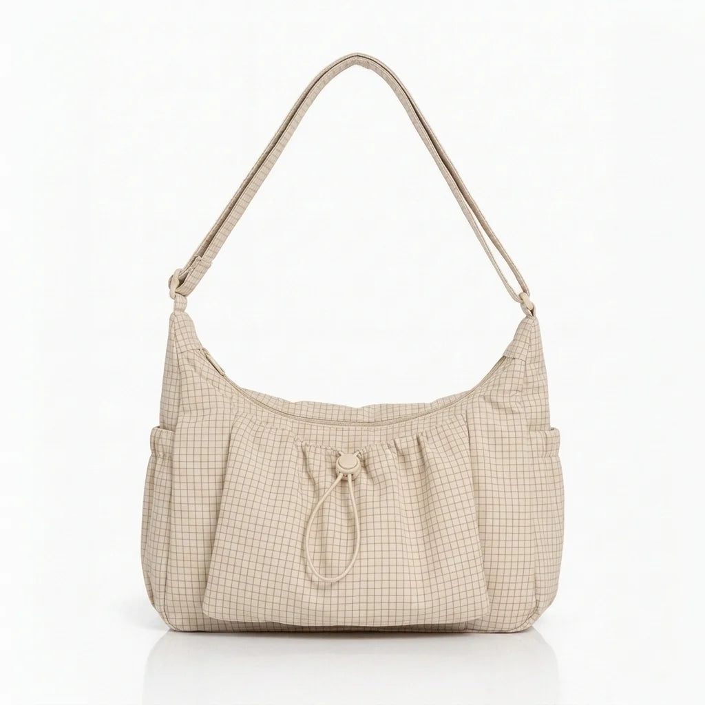 Women's Spacious Shoulder Bag – Fine Checkered Pattern 11