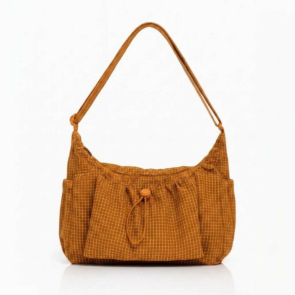 Women's Spacious Shoulder Bag – Fine Checkered Pattern 13