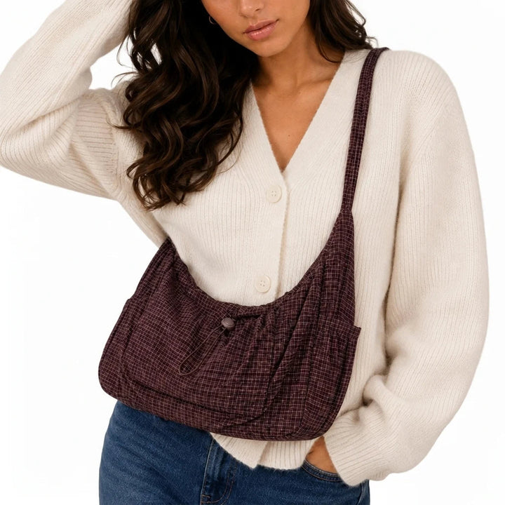 Women's Spacious Shoulder Bag – Fine Checkered Pattern 2