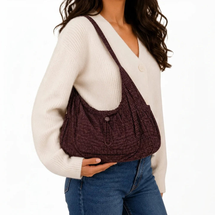 Women's Spacious Shoulder Bag – Fine Checkered Pattern 3
