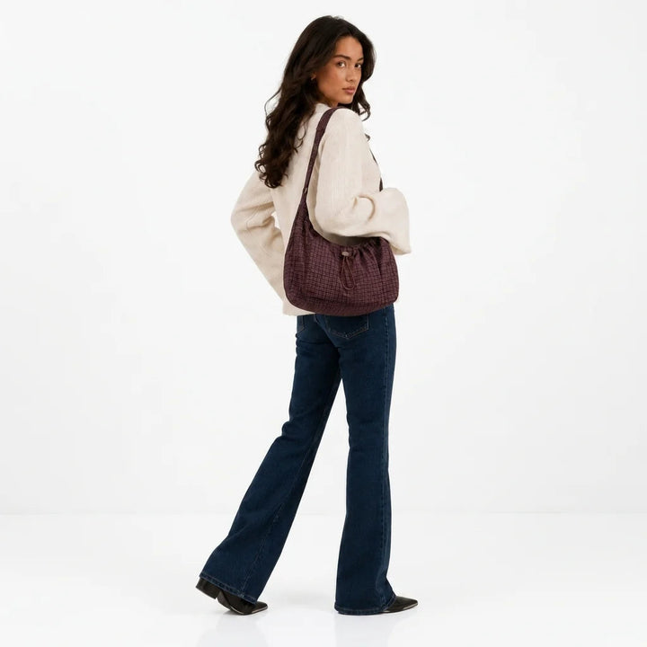 Women's Spacious Shoulder Bag – Fine Checkered Pattern 4