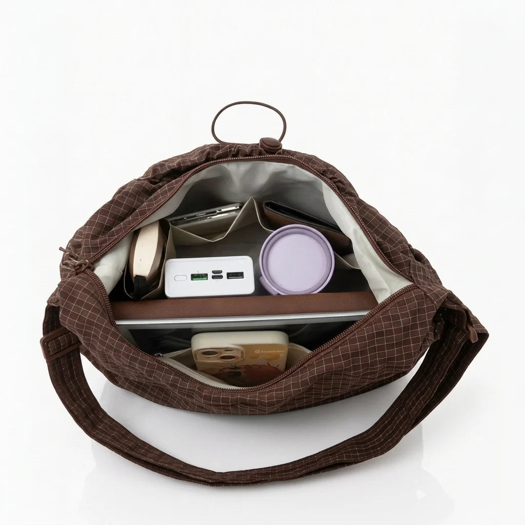 Women's Spacious Shoulder Bag – Fine Checkered Pattern 5