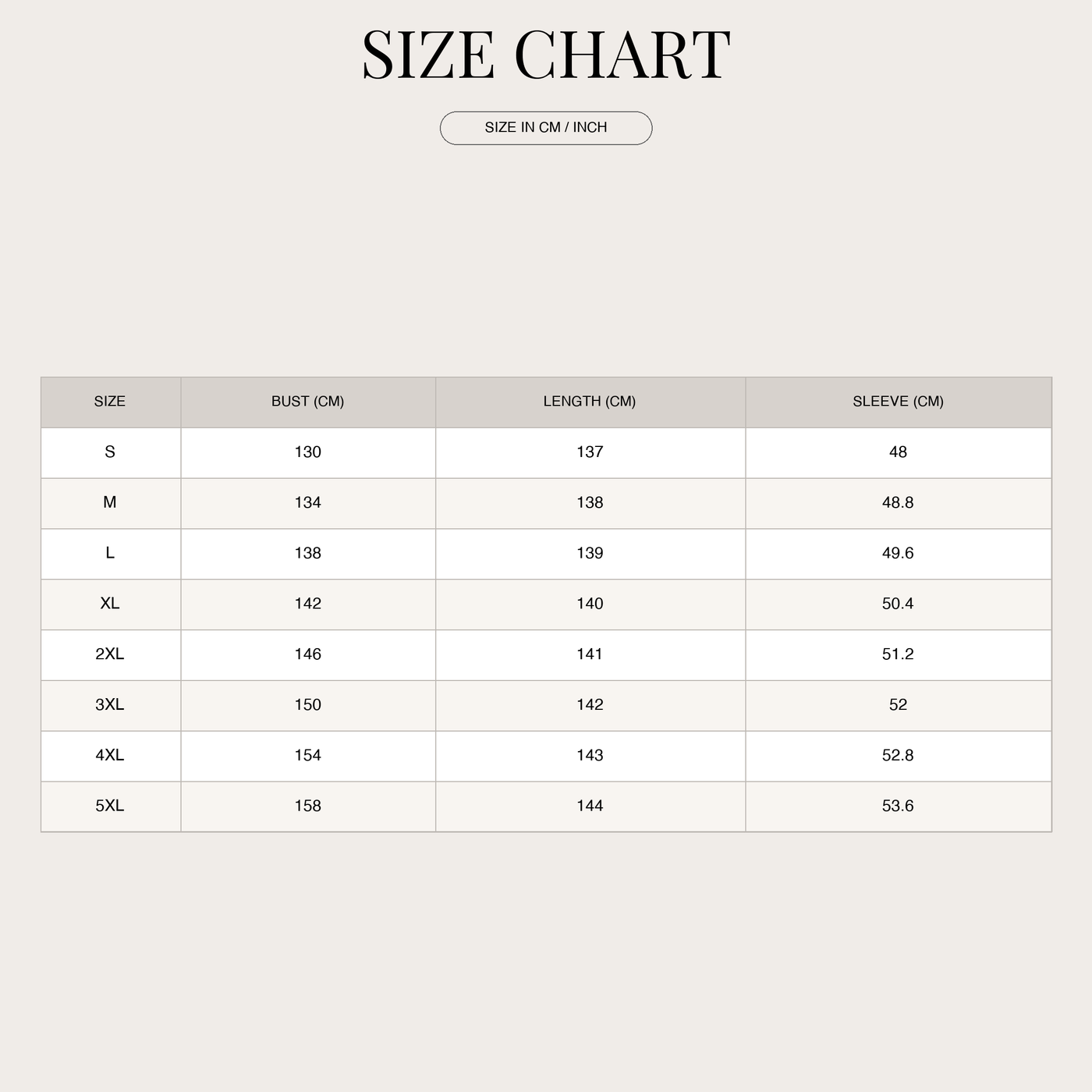 Women's Striped Kaftan Maxi Dress for Summer size chart