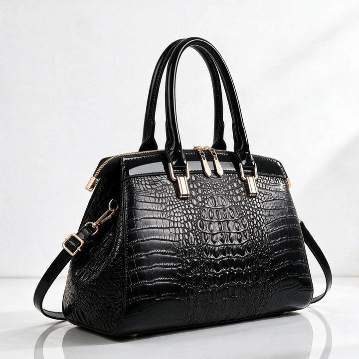 Women's Structured Croco Print Handbag – With Firm Stand and Glossy Surface 2