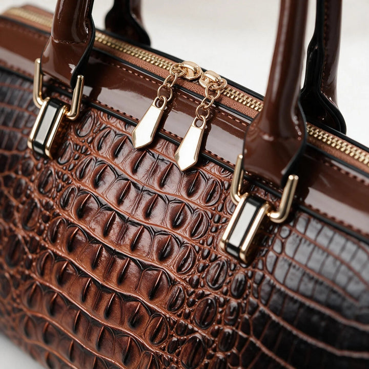 Women's Structured Croco Print Handbag – With Firm Stand and Glossy Surface 7