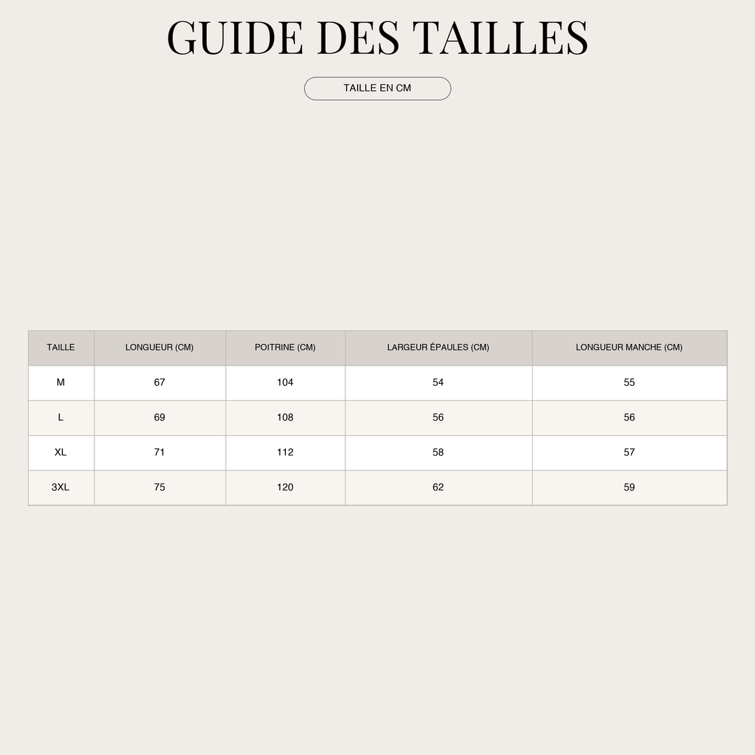 Veste en maille côtelée pour Homme – Confort et style au quotidien size chart