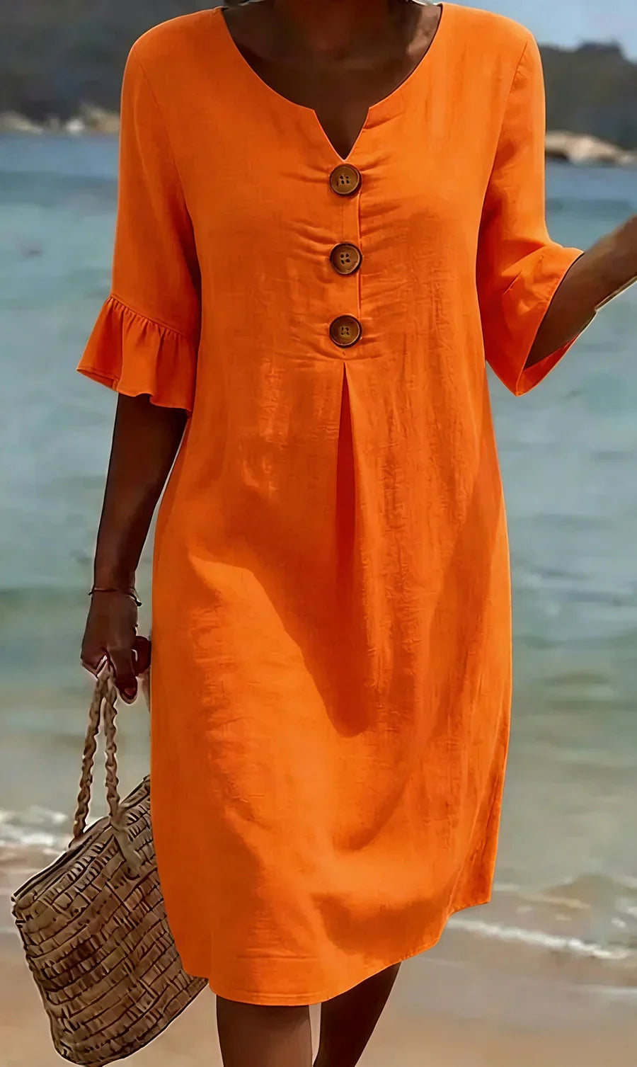 Womens_Summer_Midi_Dress_Linen_Look_with_Wooden_Buttons_and_Ruffles_6