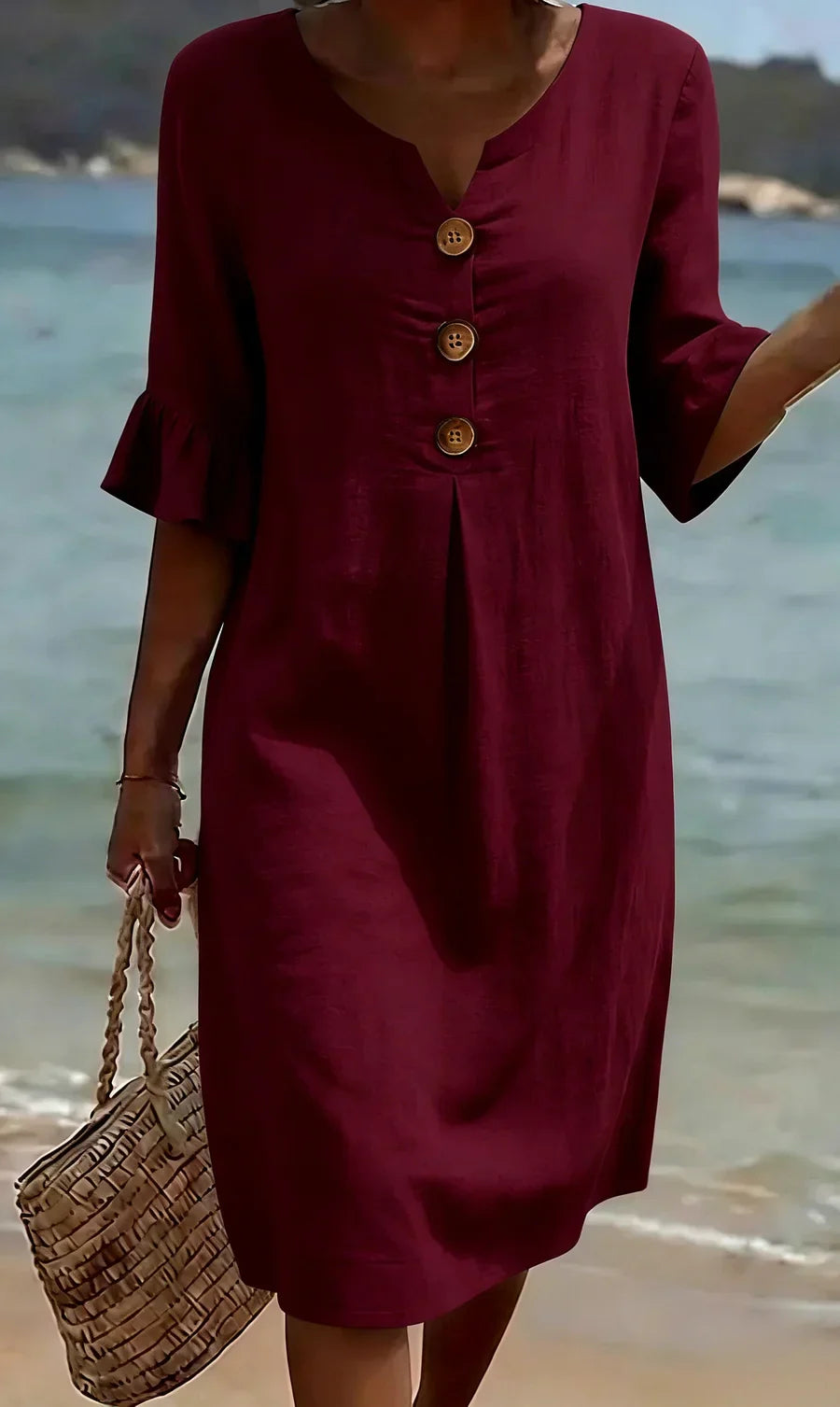 Womens_Summer_Midi_Dress_Linen_Look_with_Wooden_Buttons_and_Ruffles_8