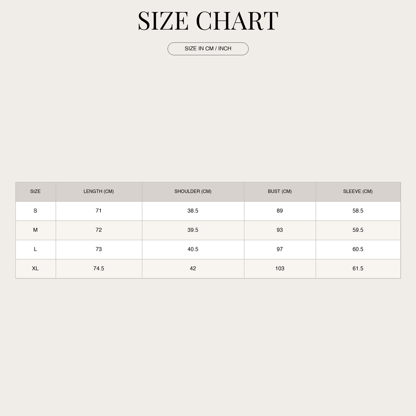 Women's Tailored Blazer – With Slim Fit and Lapel Collar size chart