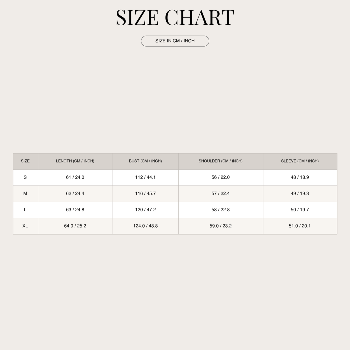 Women's Transition Jacket – Zipper & Leopard Print size chart