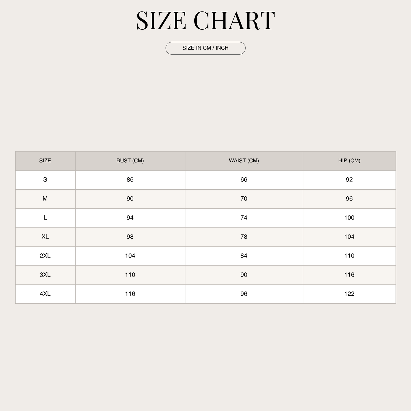 Women's Tummy Control Bikini – High Waist and Shaping Effect size chart