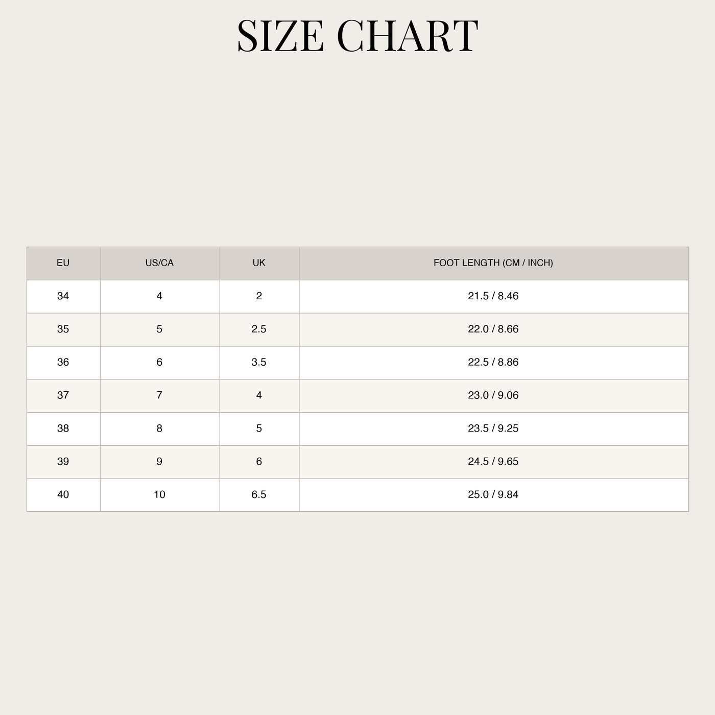 Women's Vintage Heeled Shoes – Elegant Design Non-Slip Soles size chart