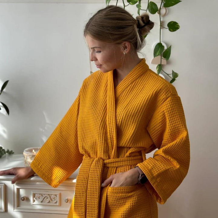 Women's Waffle Bathrobe – Lightweight Breathable Cotton 2