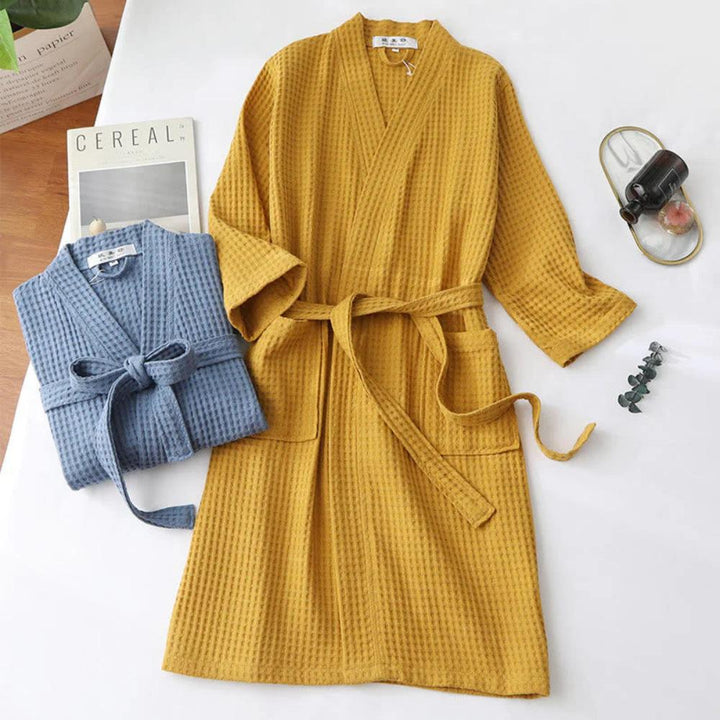 Women's Waffle Bathrobe – Lightweight Breathable Cotton 4