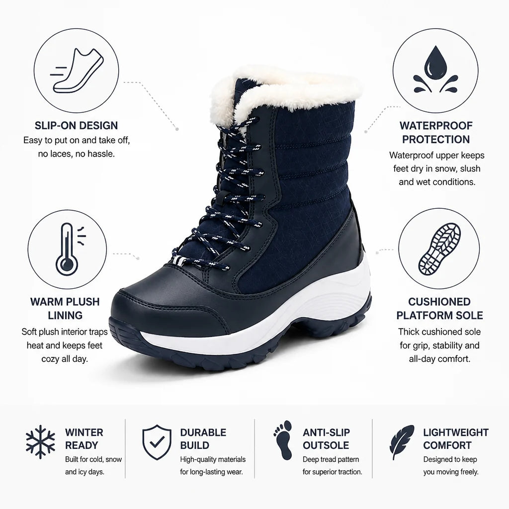 Women's Winter Boots – Slip-On Model Lined with Platform Sole 3