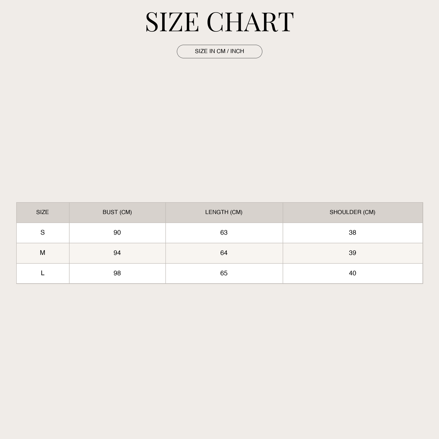 Women's Wool Bodywarmer Sleeveless size chart