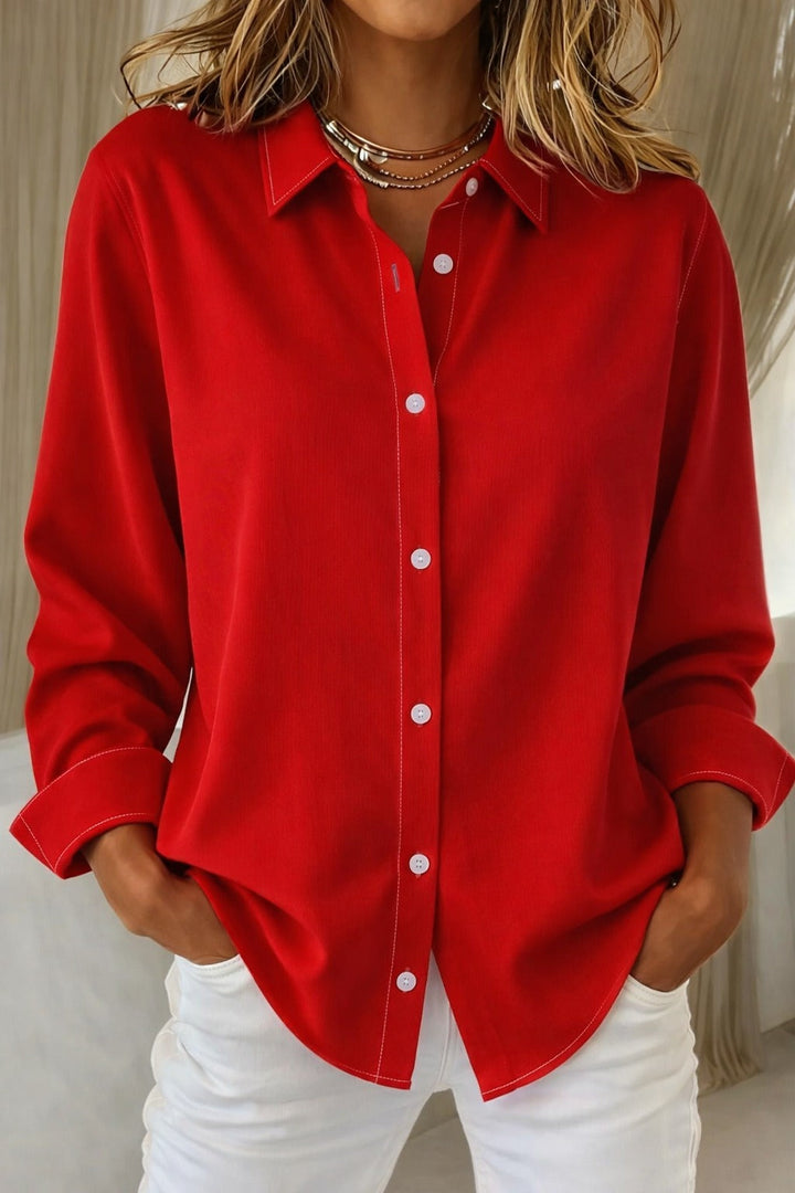 Womens_Woven_Button_Blouse_Point_Collar_with_Cuffed_Sleeves_3