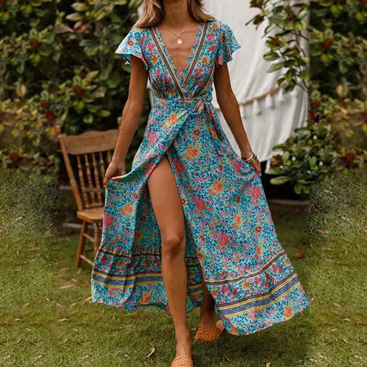 Womens_Wrap_Maxi_Dress_V_Neck_with_Festive_Design_1