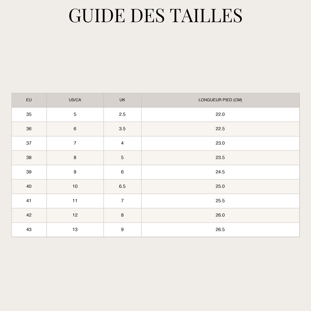 Slingbacks pour Femme – Tressées à bride réglable size chart
