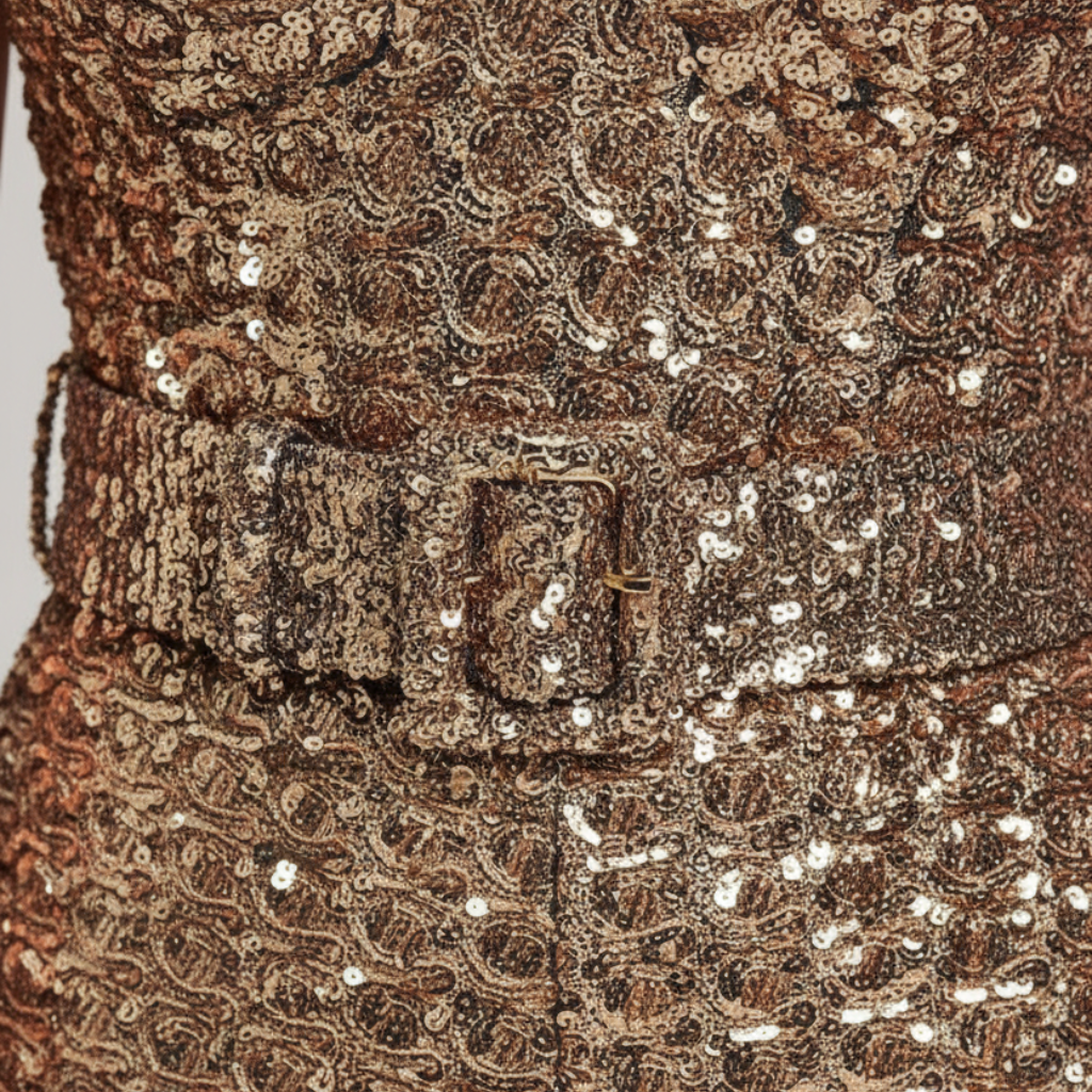 Sequin Jumpsuit with Flared Legs and Waist Belt for Women