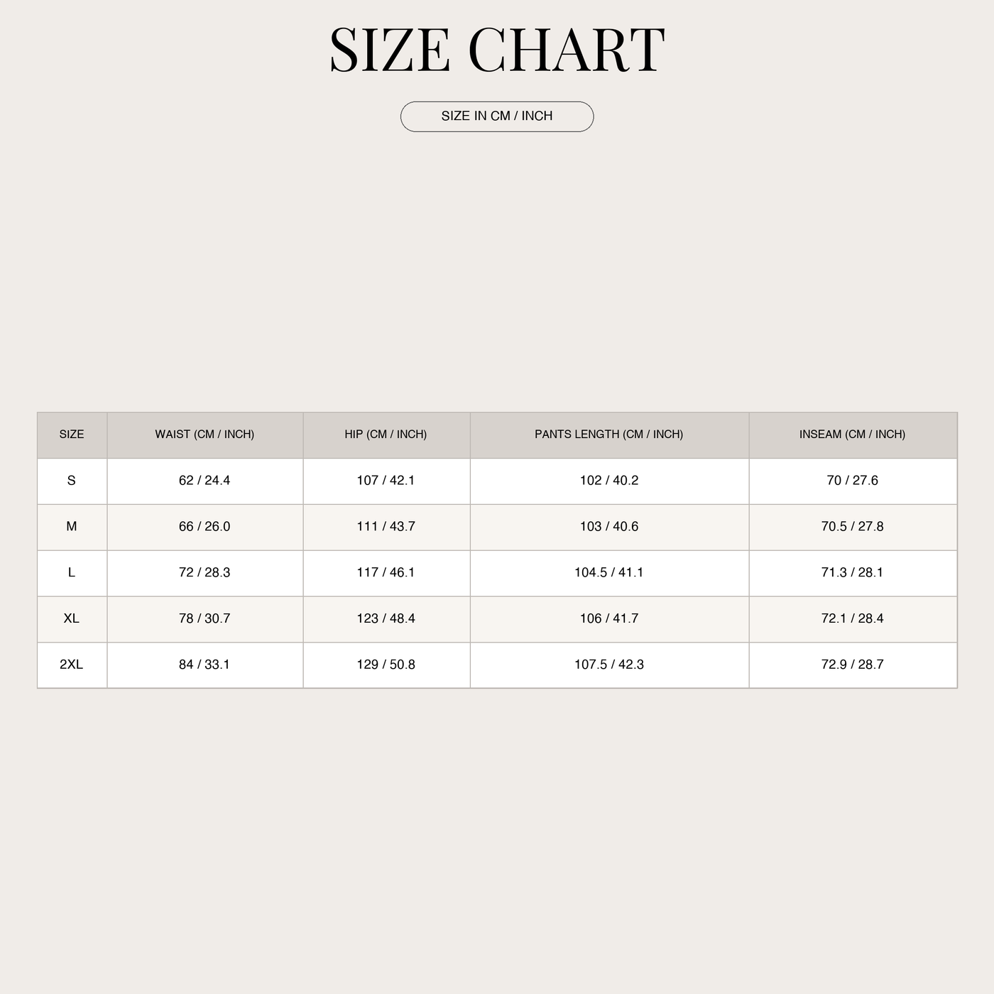 Bohemian Summer Pants with Elasticated Waist for Women size chart