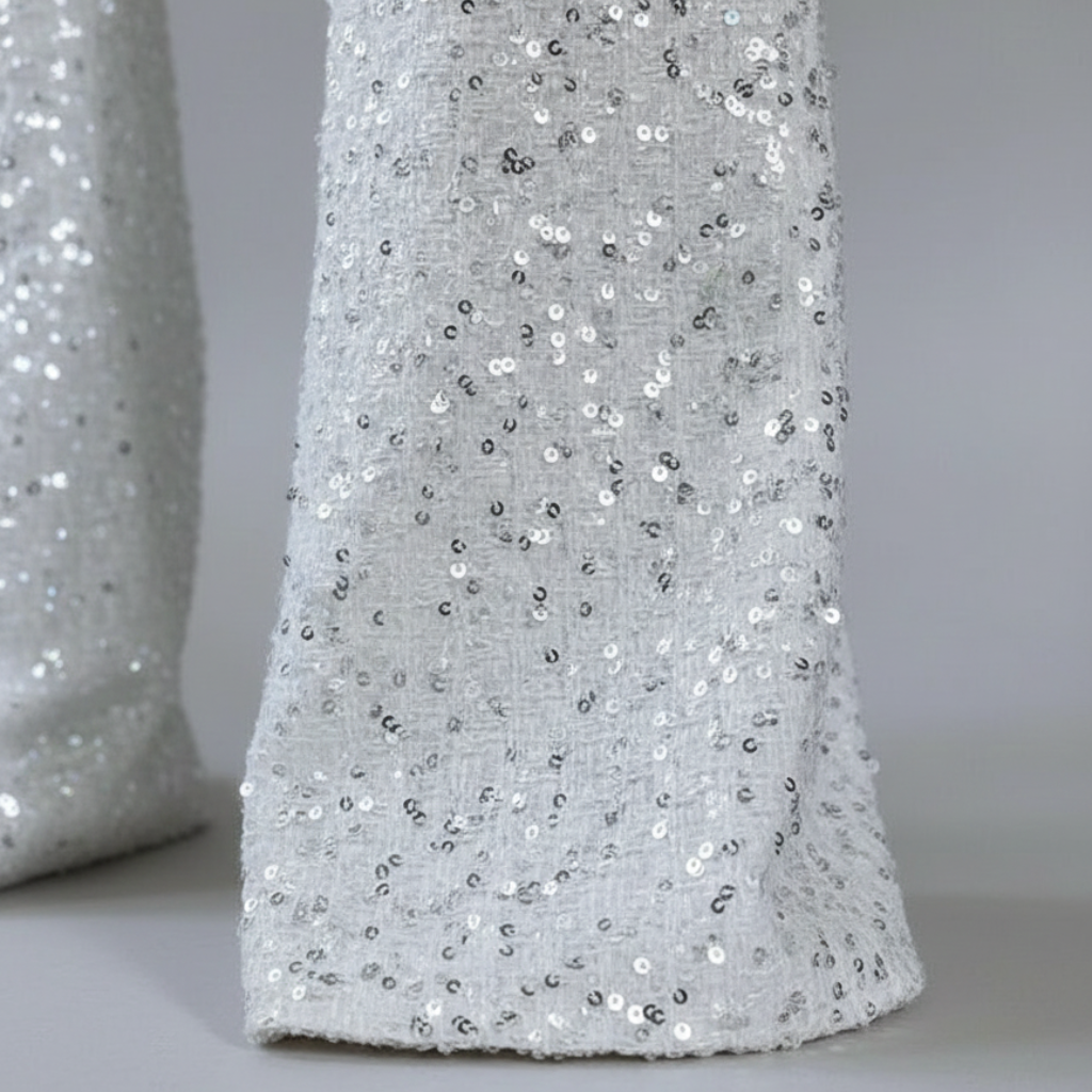 Sequin Jumpsuit with Flared Legs and Waist Belt for Women